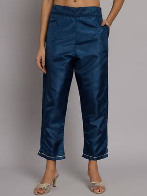   women kurta and trousers pant set silk blend 4