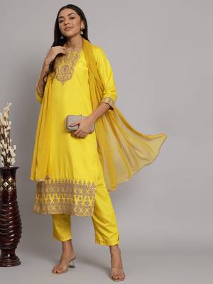   women kurta and trousers pant set silk blend 1