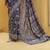 Kimisha women's navy blue linen woven saree with unstitched blouse piece