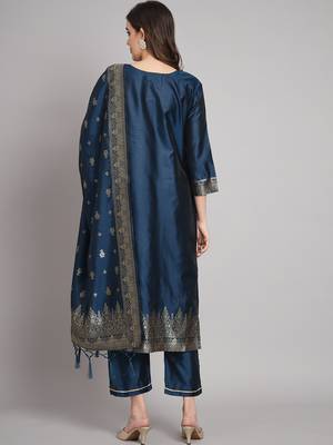   women kurta and trousers pant set heavy zari wok silk blend 2