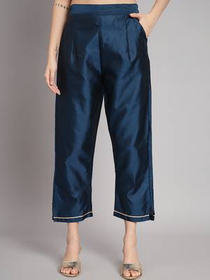   women kurta and trousers pant set heavy zari wok silk blend 4