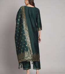 women kurta and trousers pant set heavy zari wok silk blend