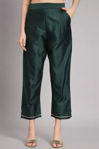   women kurta and trousers pant set heavy zari wok silk blend