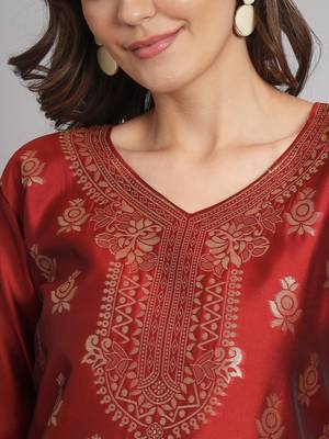   women kurta and trousers pant set heavy zari wok silk blend 3