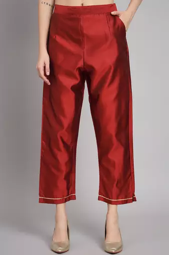   women kurta and trousers pant set heavy zari wok silk blend