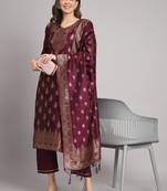   women kurta and trousers pant set heavy zari wok silk blend