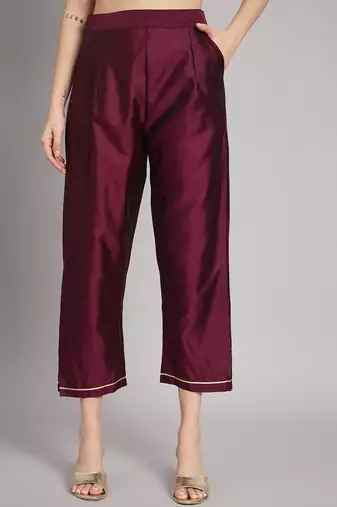   women kurta and trousers pant set heavy zari wok silk blend