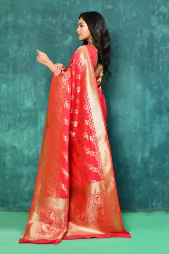 Elora silk blend banarasi woven designer saree for women (pink)