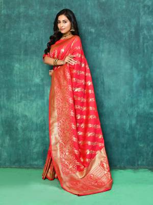 Elora silk blend banarasi woven designer saree for women (pink) 1