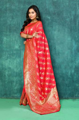 Elora silk blend banarasi woven designer saree for women (pink)