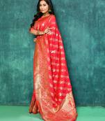 Elora silk blend banarasi woven designer saree for women (pink)