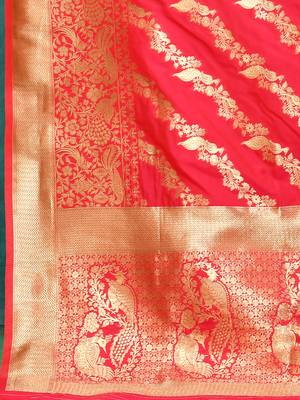 Elora silk blend banarasi woven designer saree for women (pink) 4