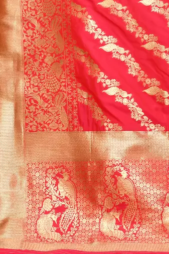 Elora silk blend banarasi woven designer saree for women (pink)