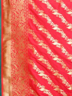 Elora silk blend banarasi woven designer saree for women (pink) 5