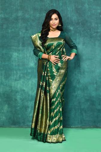Elora silk blend banarasi woven designer saree for women (green)