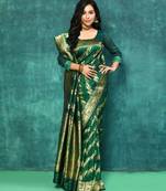 Elora silk blend banarasi woven designer saree for women (green)