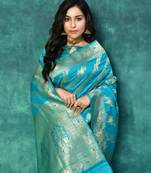 Elora silk blend banarasi woven designer saree for women (sky blue)