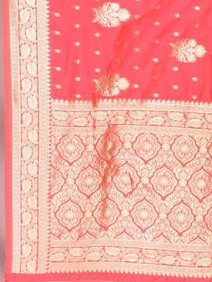 Elora silk blend banarasi woven designer saree for women (light pink) 2
