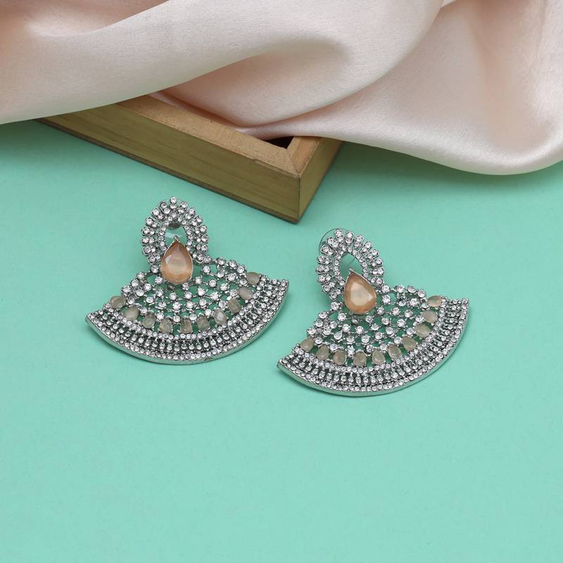 Peach color american diamond earrings