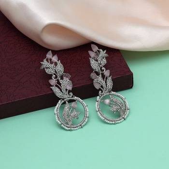 Pink color american diamond earrings 1