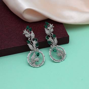 Green color american diamond earrings 1