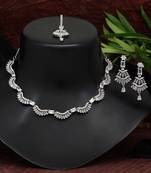 Silver color american diamond premium necklace set