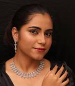 Silver color american diamond premium necklace set