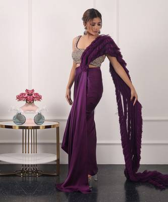 Purple ruffle saree set 1