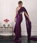 Purple ruffle saree set
