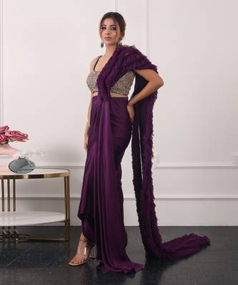 Purple ruffle saree set 2