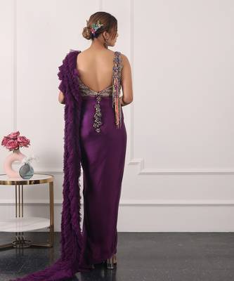 Purple ruffle saree set 3