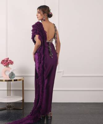 Purple ruffle saree set 4