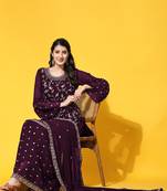 Purple embroidered with embellished georgette sharara suit