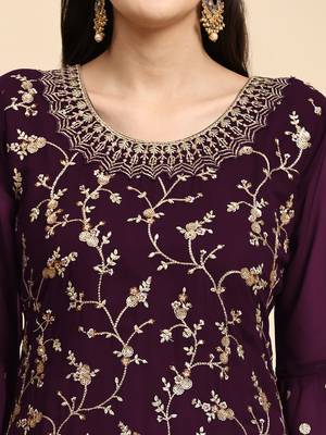 Purple embroidered with embellished georgette sharara suit 2