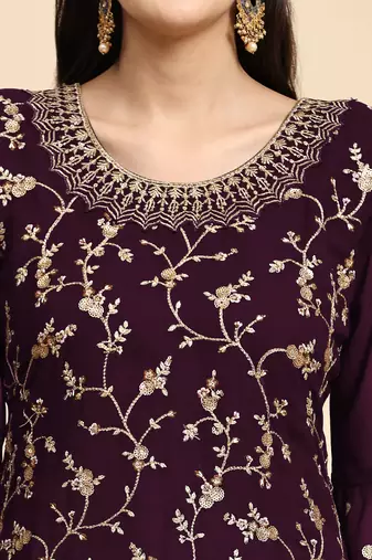 Purple embroidered with embellished georgette sharara suit