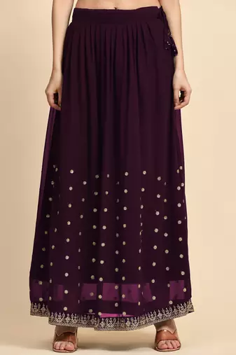 Purple embroidered with embellished georgette sharara suit