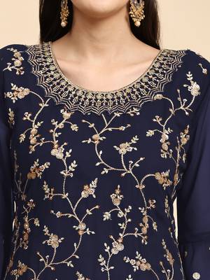 Navy blue embroidered with embellished georgette sharara suit 2