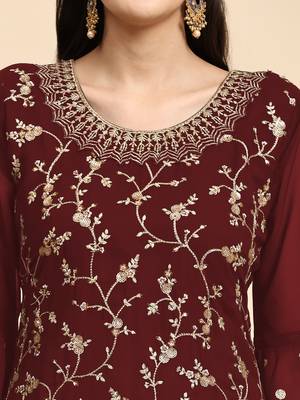 Maroon embroidered with embellished georgette sharara suit 2