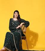 Green embroidered with embellished georgette sharara suit