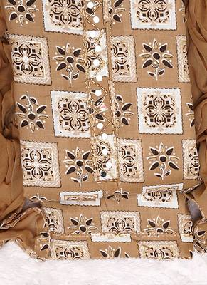 Chikoo Cotton Printed Unstitched Suit With Nazneen Dupatta 2