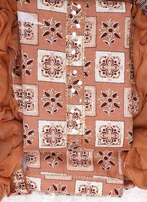 Peach Cotton Printed Unstitched Suit With Nazneen Dupatta 2