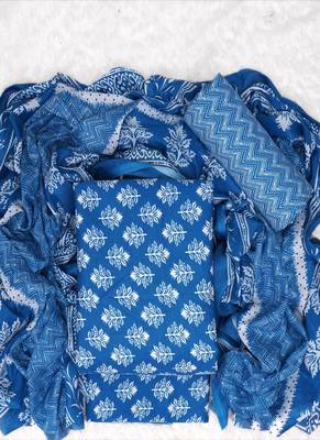 Sky Blue Cotton Floral Unstitched Suit With Cotton Dupatta 1