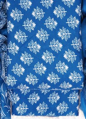 Sky Blue Cotton Floral Unstitched Suit With Cotton Dupatta 2