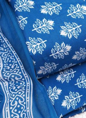 Sky Blue Cotton Floral Unstitched Suit With Cotton Dupatta 4