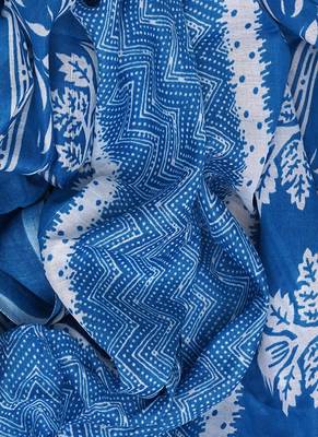 Sky Blue Cotton Floral Unstitched Suit With Cotton Dupatta 5