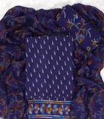 Blue American Crepe Printed Unstitched Suit With Chiffon Dupatta