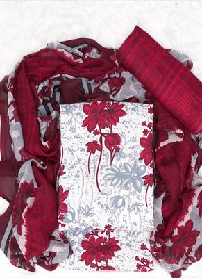 White American Crepe Printed Unstitched Suit With Chiffon Dupatta 1