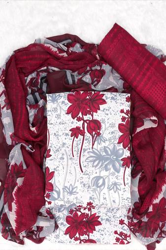White American Crepe Printed Unstitched Suit With Chiffon Dupatta