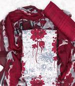 White American Crepe Printed Unstitched Suit With Chiffon Dupatta