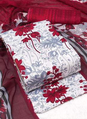 White American Crepe Printed Unstitched Suit With Chiffon Dupatta 3